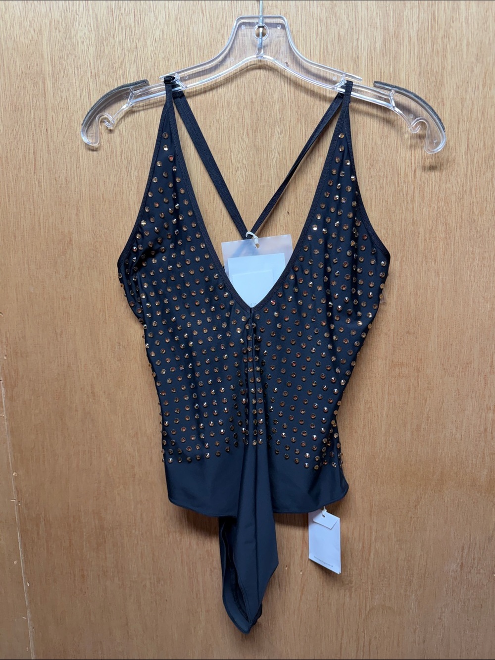 Black Studded V-Neck One-Piece Swimsuit